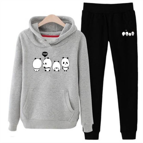 Grey Hoodie And Black Jogger With Cartoon Prints