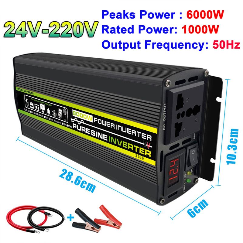 DC 12V To AC 220V Pure Sine Wave Power Inverter 3000W/4000W/6000W Intelligent Digital Display Voltage Transformer-50Hz 6000W 24V-220V