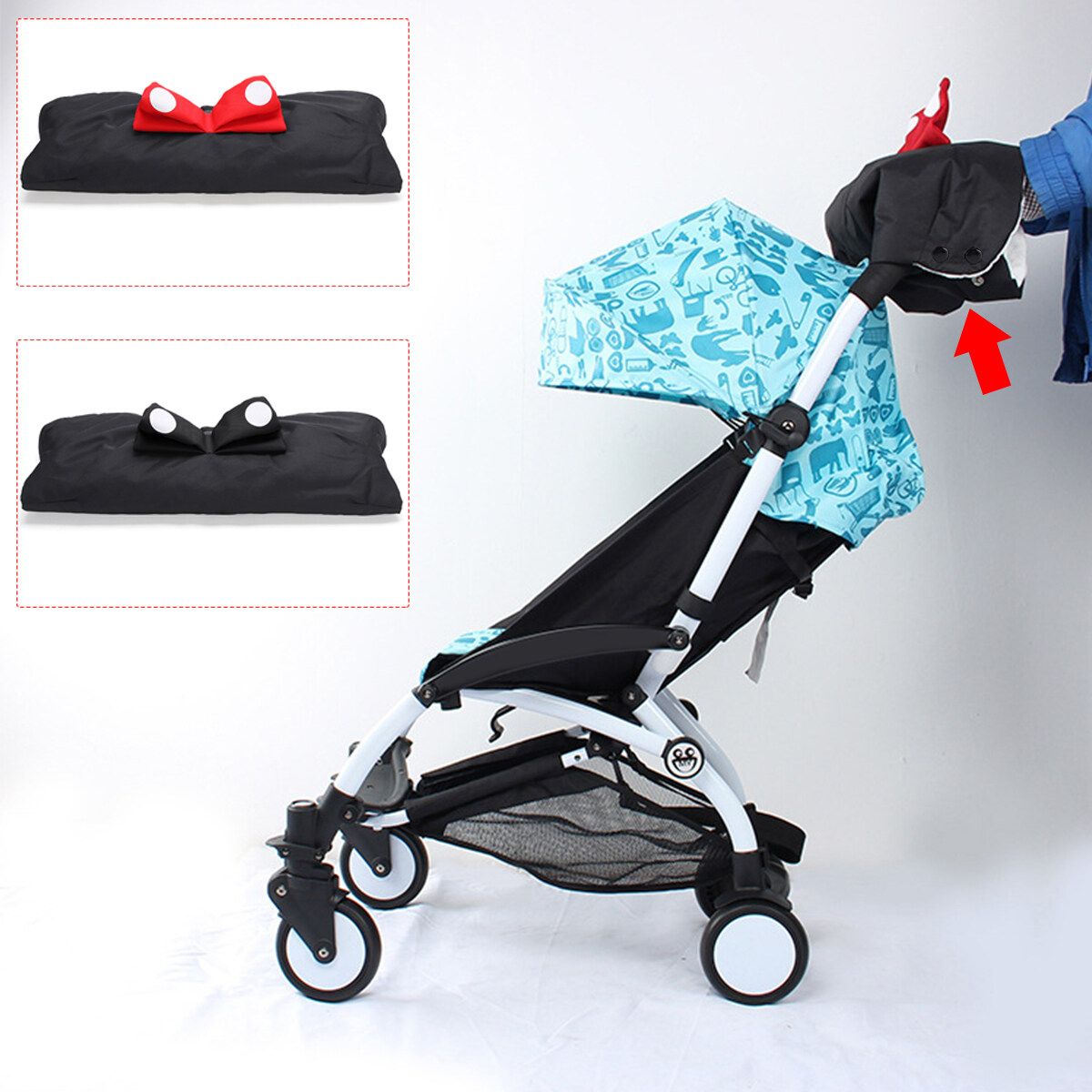 Baby Pram Stroller Warmer Pushchair Hand Winter Muff Waterproof White Eared Mickey