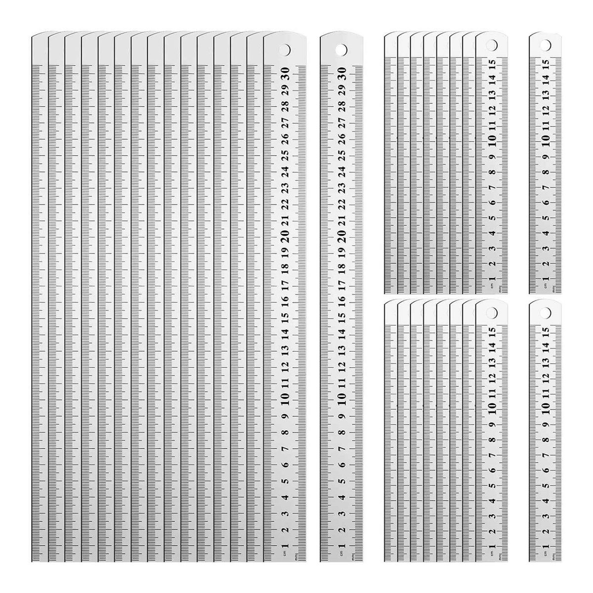 32 Pcs Metal Ruler Bulk Set 6 Inch and 12 Inch Stainless Steel Ruler Metric Straight Edge Rulers Office Ruler