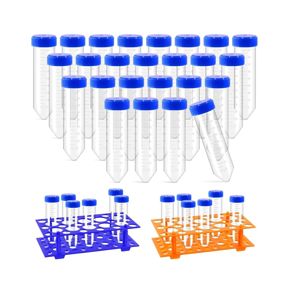 27Pcs 50Ml Plastic Test Tubes with Test Tube Rack,