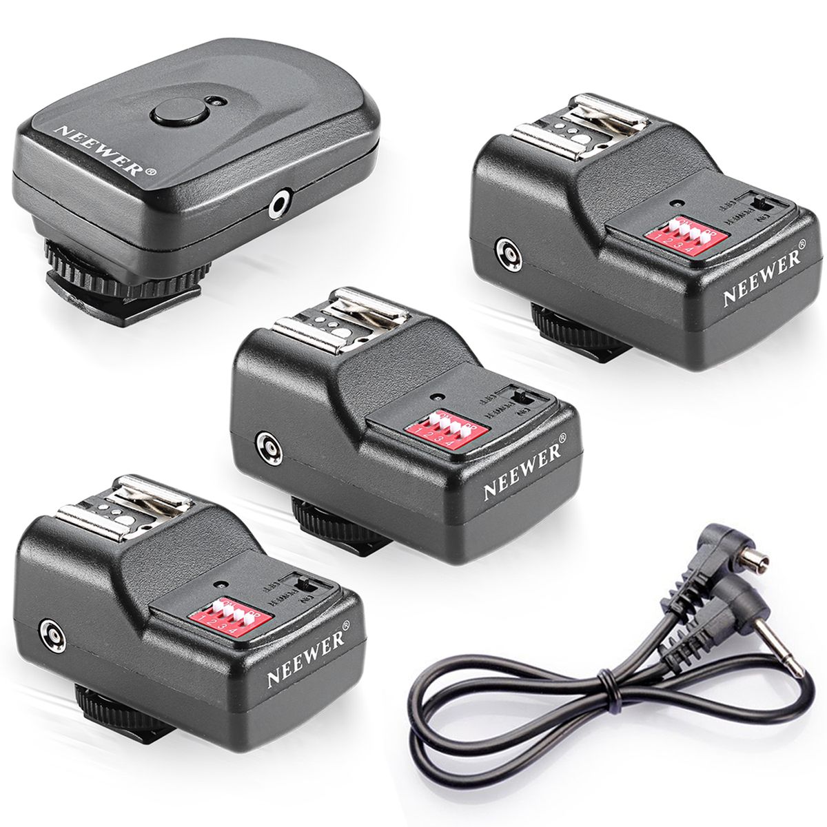 16 Channel Wireless Flash Trigger Set 1 Transmitter + 3 Receivers + 1 Sync Wire Cable For Canon 580EX II 580EX 550EX 540EZ 520EZ 430EX 430EZ 420EX 420EZ 380EX, Nikon SB-800 SB-600 SB-28 SB-27 SB-26 SB-25 SB-24, Olympus FL-50 FL36, Pentax AF-540 FGZ