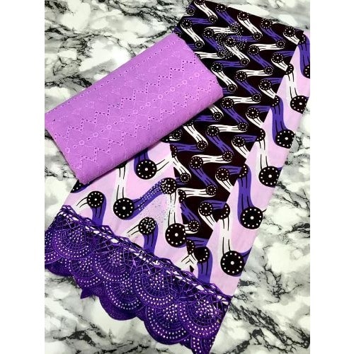 2-in-1  Stoned Ankara With Lace Mouth 3yards And Dry Lace Fabrics -2yards -multicolour