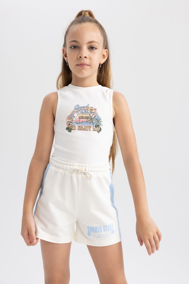 Girl Casual Short Knitted Short - Ecru