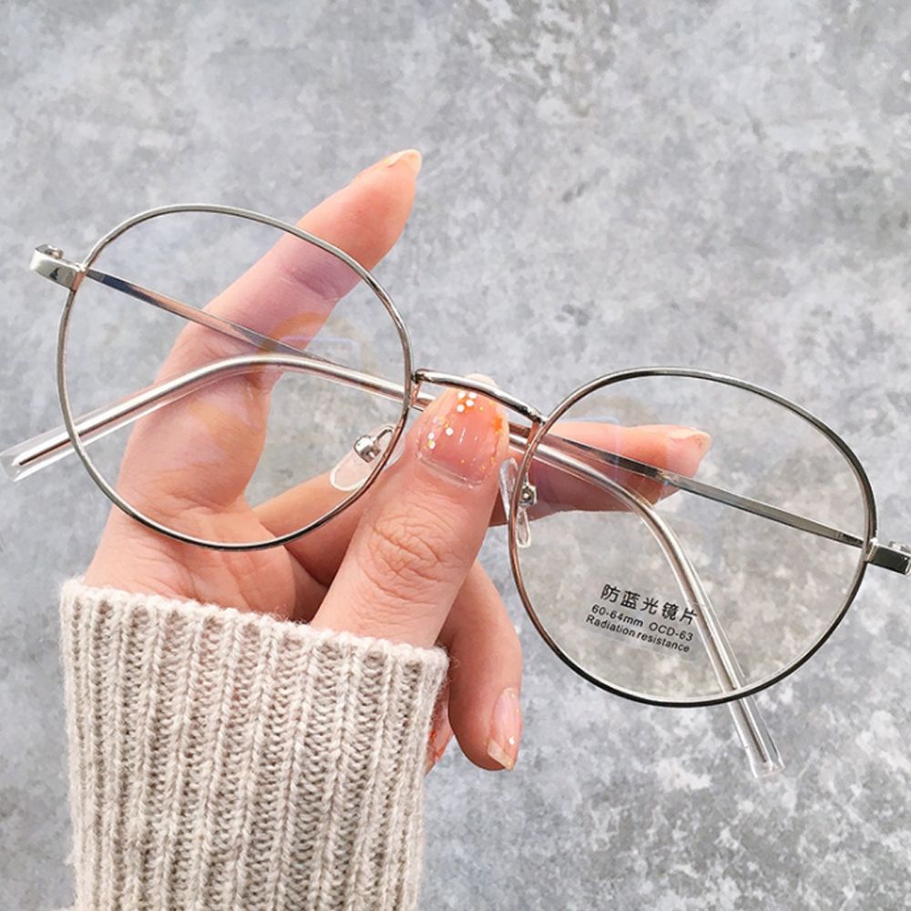 (Silver)Vintage Classic Anti-Blue Light Glasses Oval Metal Frame Brand Designer