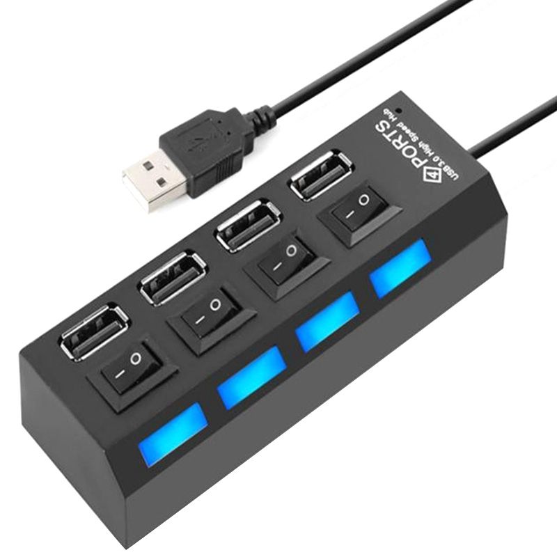 4 Ports USB Hub Splitter USB 2.0 Hub LED With 4 ON OFF