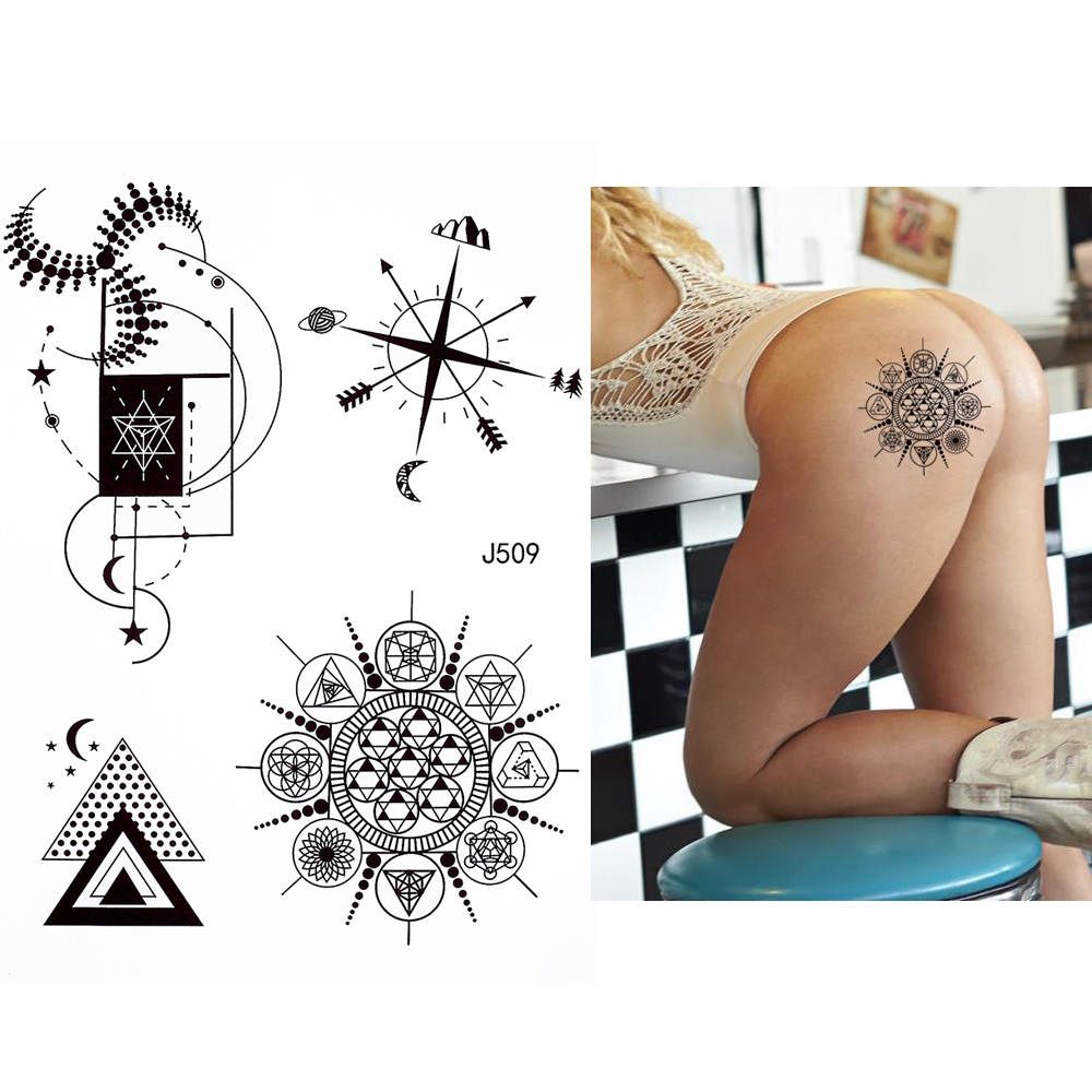 Classic Women Designs Glaryyears Body BJ500 Totem Tattoo For Wolf Waterproof Men Temporary Sheet ] Art Black 24 Sticker Moon 1 [