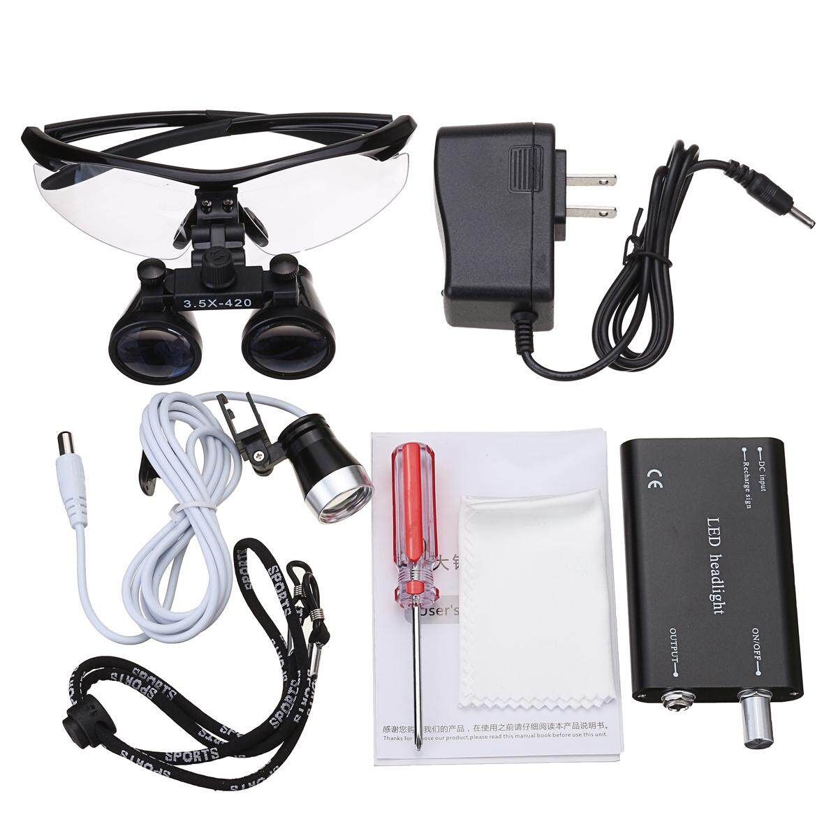 3.5X-420 Black Dental Surgical Binocular Loupes Magnifier Kit LED Head Light