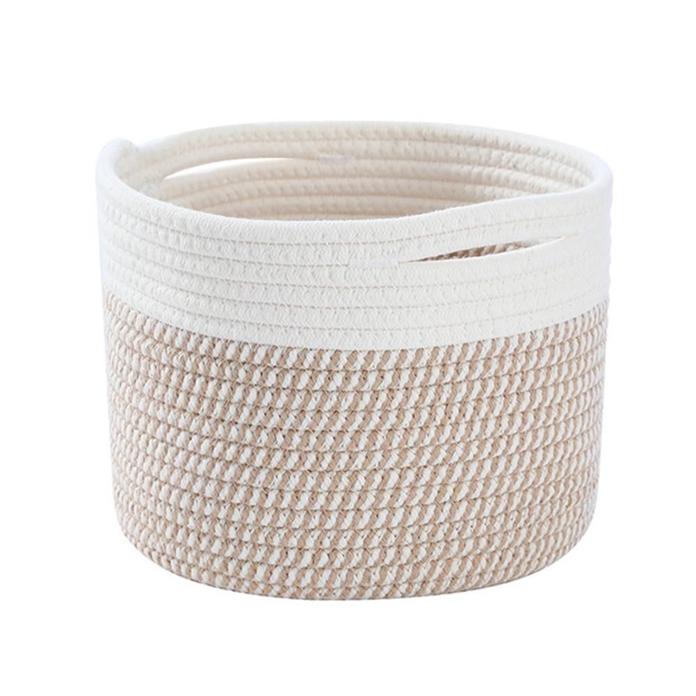 Cotton Rope Woven Storage Basket with Handles, Laundry Hamper, Trunk Organizer, Clothes Toys Bin for Kids Room, 3