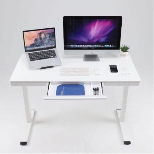 Smart Electric Adjustable Height Desk With Glass Top - White