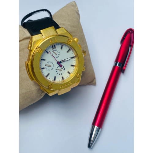 Leather Men Wristwatch + Office Pen