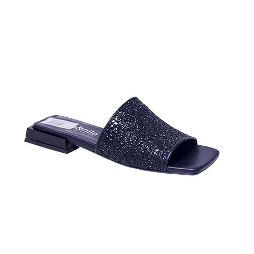 Nila  Nila Shinny Black Flat Slippers