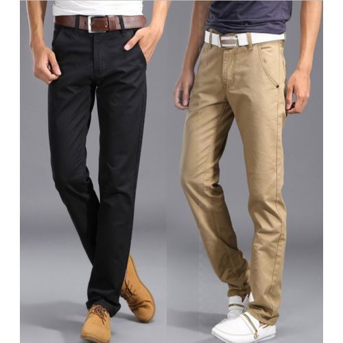 2 Pcs Men's Casual Pants Straight Slim Pants-Yellow