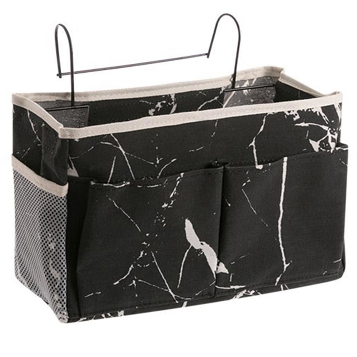 Cosmetic Wtorage Bag Lattice Hanging Storage Bag Bedside Storage Organizer with Hook Bed Pocket Black