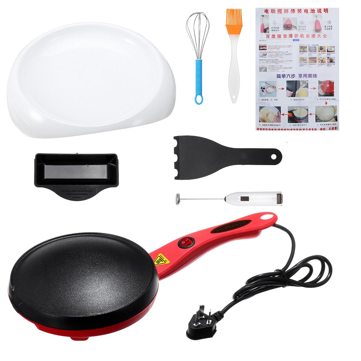 220V 600W Multifunction Electric Pancake Crepe Maker Non-Stick Baking Pancake Pan Frying Griddle Appliances For Perfect Crepes Blintzes Pancakes Bacon Pizza All Accessories