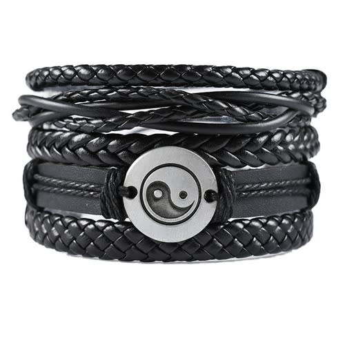 Braided Leather Bracelet - Set Of 4pcs