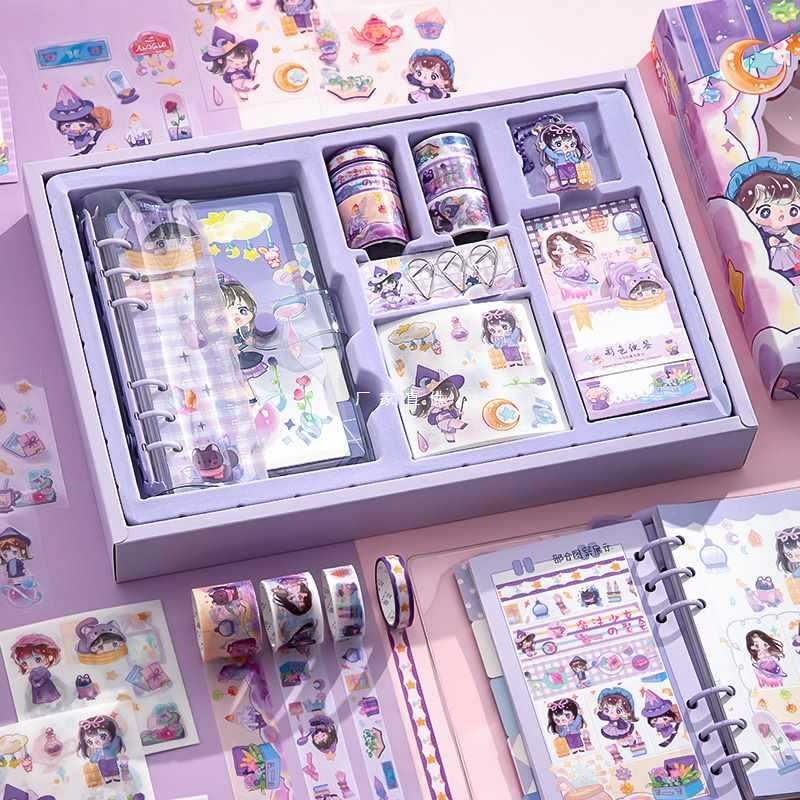 Good-looking Loose-Leaf Journal Book Set Girl Cute Journal Book Material Tape Sticker Book Gift Box Large
