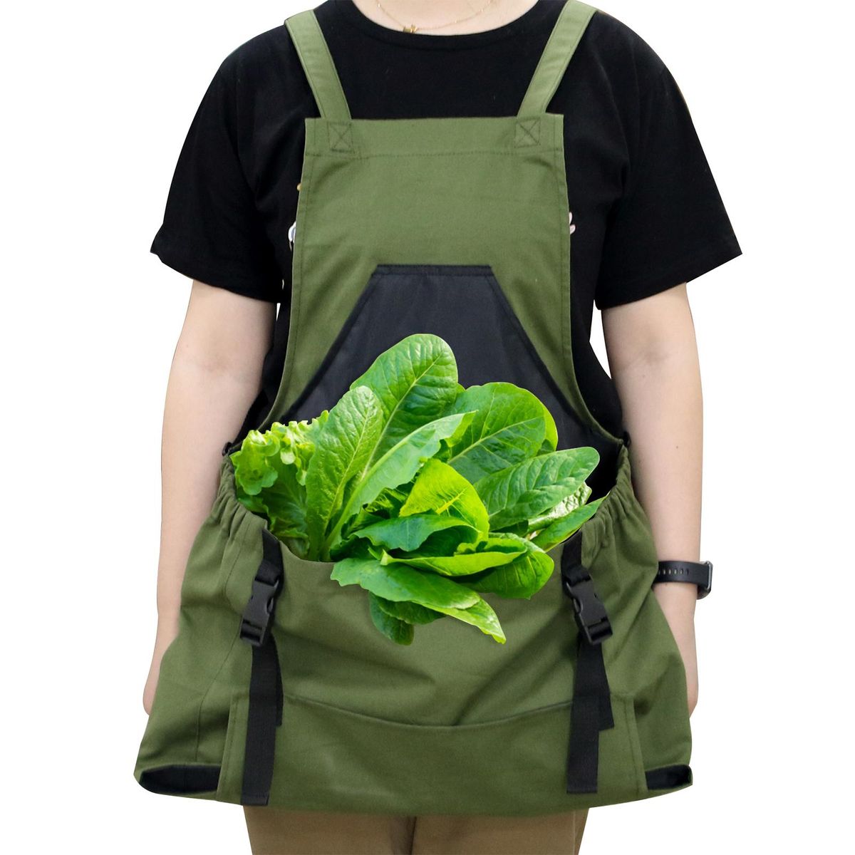 Outdoor Garden Apron Camping Gardening Harvesting Canvas Apron with Pockets for Vegetable Fruit Flowers