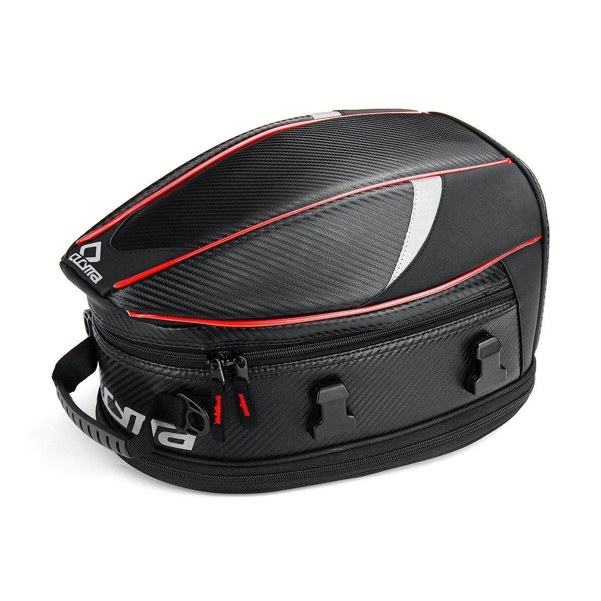 Waterproof Removable Motorcycle Tail Bag Rear Seat Top Case Luggage Shoulder Box- Red Red Border