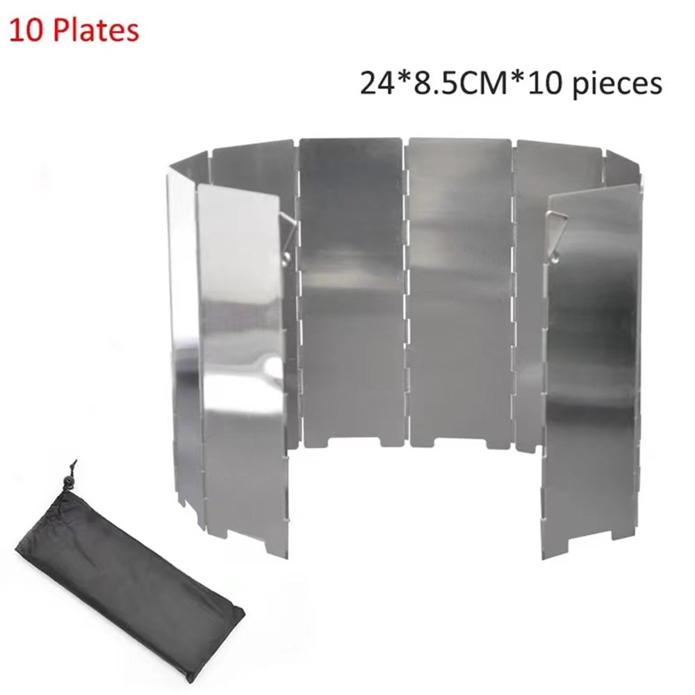 10 Plates Gas Stove Wind Shield 24*8.5cm Aluminum Alloy Outdoor Camping Picnic Cooking Burner Windproof Wind Shield Screen