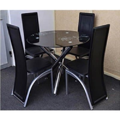 Round 4-Seater Glass Dining Set - Black