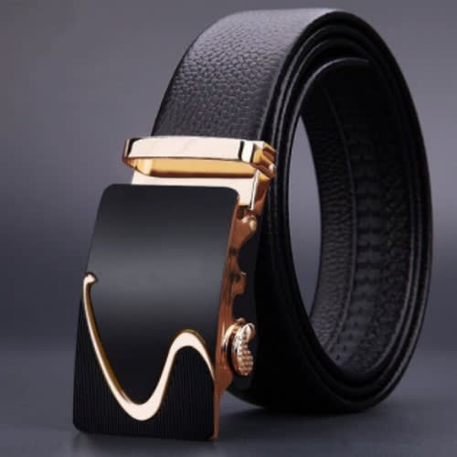 Automatic Men Leather Belt - Black & Gold