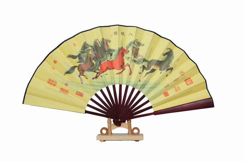 Fan Hand Silk 10" Dance Men Printed Chinese Show Fabric Bamboo Gift Large Traditional Logo Fan Classic Fan Folding Custom