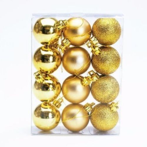 Christmas Tree Glitter Gold Balls Ornaments - 12pcs