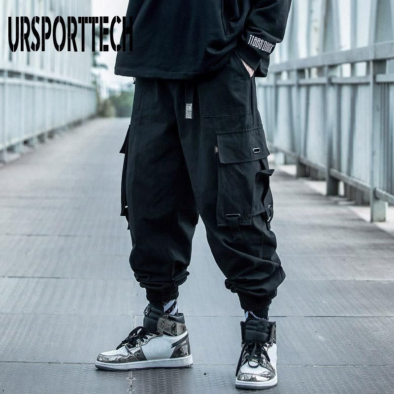 Black Cargo Pants for Mens Street Clothing Hip-Hop Hip-Hop Harajuku Cotton