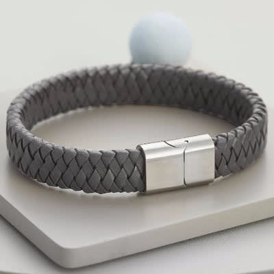 Woven Leather Bracelet For Men - Grey