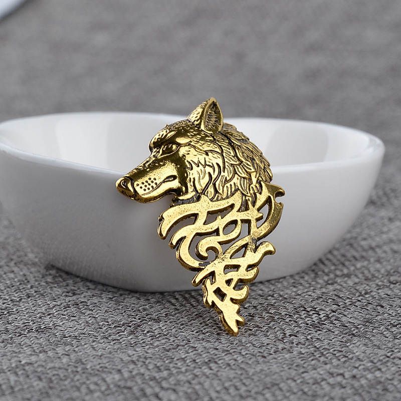 Vintage Wolf Brooch Pin Badge Lapel Pin Shirt Suit Men Jewelry Gold