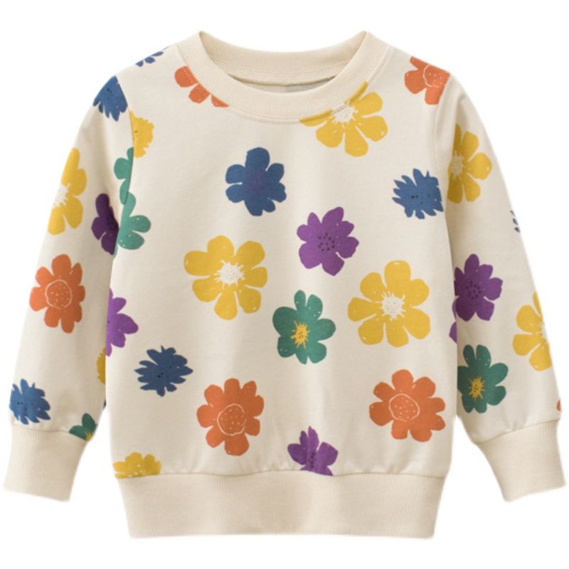 100% Cotton Kids Long Sleeve Round Neck Printed Girls Sweatshirts-Apricot