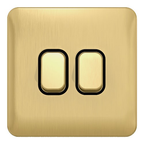 Lisse Plate Switch - 2 Gang- 2 Way - 10ax- Satin Brass With Black Interior- GGBL1022BSB