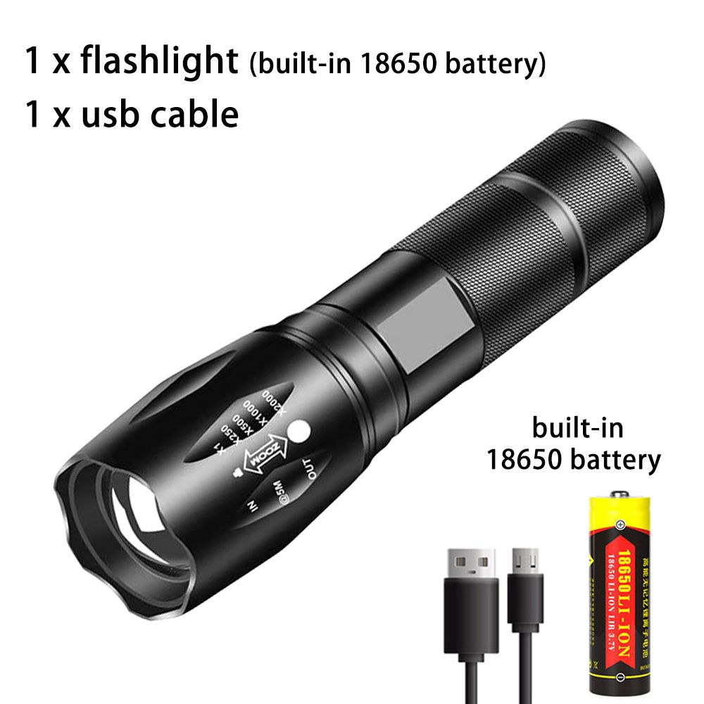 LED Flashlight USB Rechargeable Outdoor Camping Flash Ligh