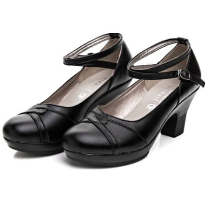 Interwoven Real Leather Cross over Belt Mid Heel Shoe