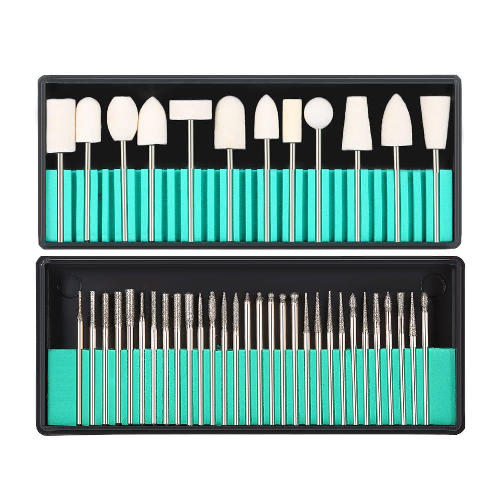30Pcs Nail Drill Bits + 13pcs Wool Nail Dill Bits Kit 3/32''