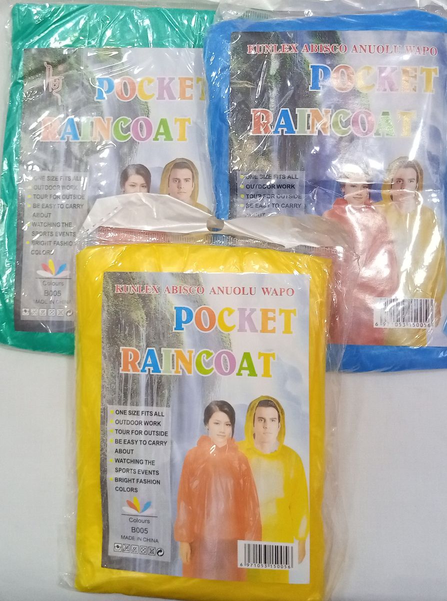 Pocket Transparent Nylon Raincoat -3Pcs Blue, Yellow And Green