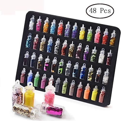 Nail Art Sequins Glitter Rhinestones Decoration Kit - 48 Bottles