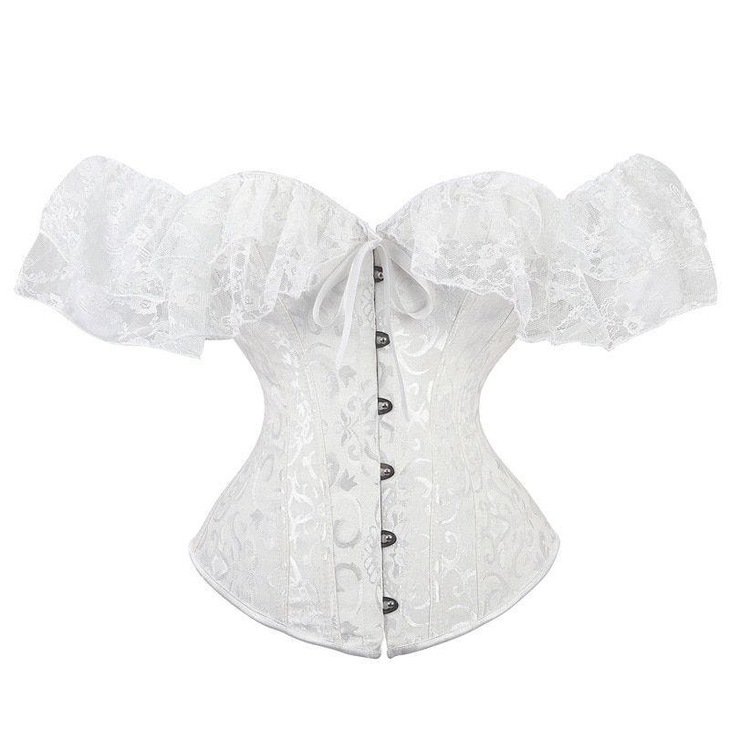 Y Gothic Princess Costume Short Sleeves Lace Up Corset  Top Boned-White A