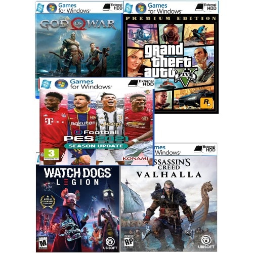 5Pcs Laptops And Computer Games Collection + 500GB External Hard Drive