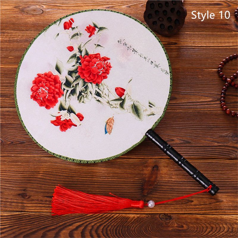 28 Tassel Silk Circular Dancing Handheld Both Style Side Round Styles Chinese Printed Female Fan Classical Pendant Flower With