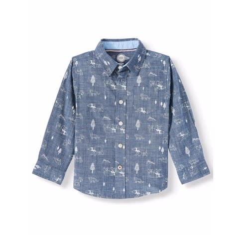 Toddler Boys' Long Sleeve Printed Button Up Woven Shirt
