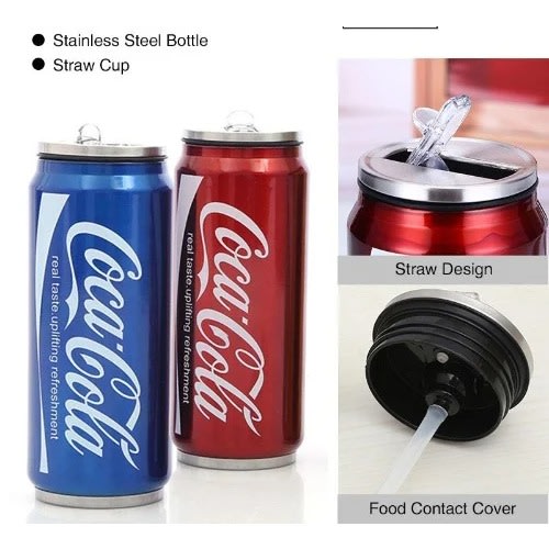2 In 1  Fashion Coca Cola Inspired Sports Water Bottle - Stainless Steel Vacuum Water Bottle - 300ml