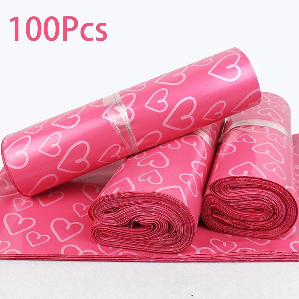 100Pcs/Lot Pink Heart Courier Packing Bags Thicken Storage