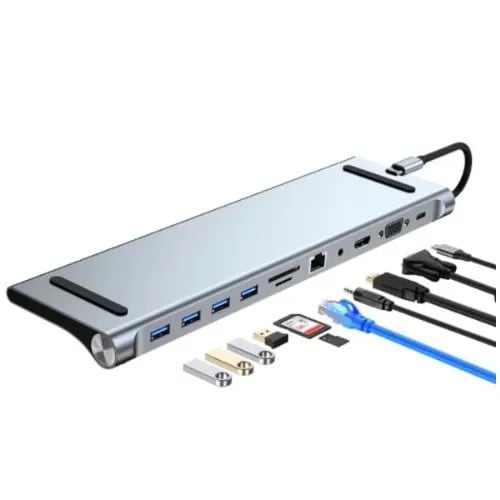 11 In 1  Type C To Hdmi ,vga + Lan + Usb 3.0 X 4 + Tf + Sd Docking Station