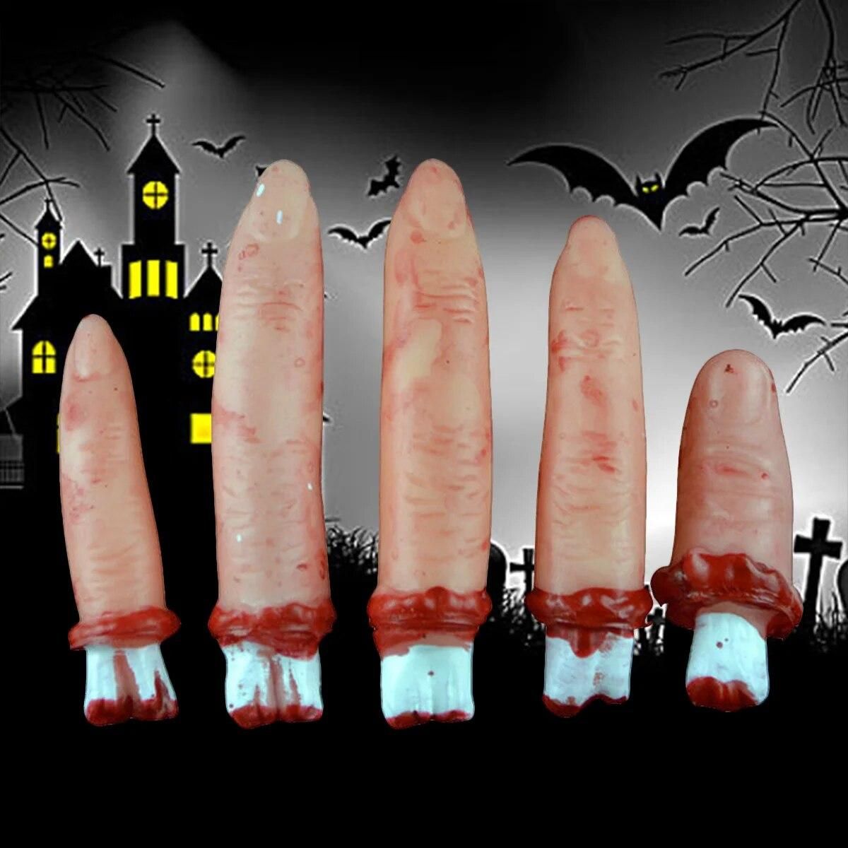 5pcs Halloween Props Simulation Fingers Realistic Horror Novetly Toys Simulation Blood Broken Finger Haunted house Decorations
