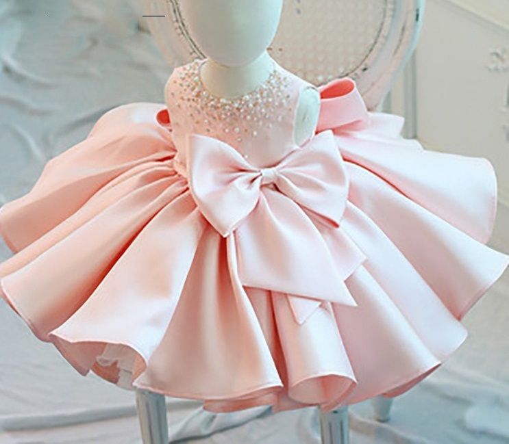 GIRL QUALITY PREMIUM PEARL CHEST RIPPLE BIRTHDAY GOWN - PINK - G44