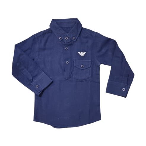Shirt With Reversible Sleeves & Band Neck - Blue