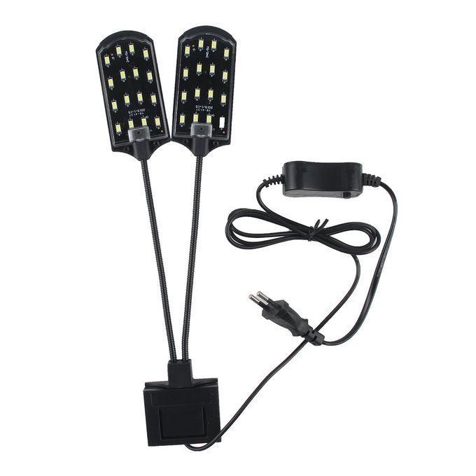 X7 EU Plug Dual Head LED Aquatic Plant Lamp Waterproof Clip-on Fish Tank Black