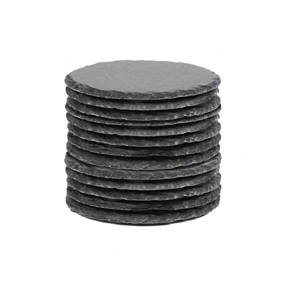 10Pcs Natural Slate Drink Coasters Round Black Stone